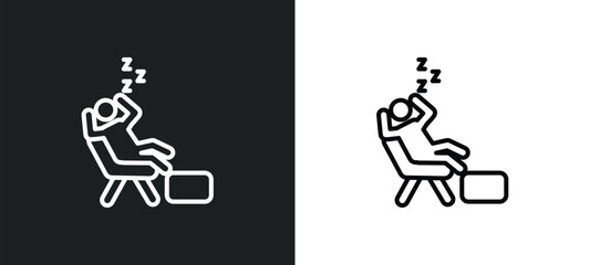 Wall Mural - lazy human line icon in white and black colors. lazy human flat vector icon from lazy human collection for web, mobile apps and ui.
