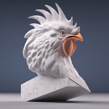 Portrait Of Chicken Animal In Marble Sculpture Style. Ancient Statue Of Animal. Generative AI