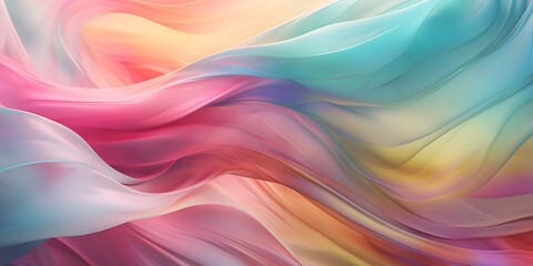 The wind in the willows, abstract impressionism, smooth wavy segments made of gossamer silk, intricate details 8K, harmonious waves, vibrant pastel color gradient in the style of layered translucency