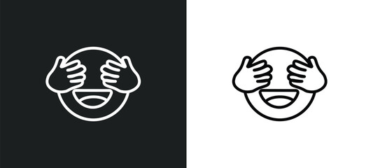 Poster - shy emoji line icon in white and black colors. shy emoji flat vector icon from shy emoji collection for web, mobile apps and ui.