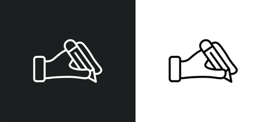 Poster - write by hand line icon in white and black colors. write by hand flat vector icon from write by hand collection for web, mobile apps and ui.