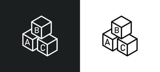 Poster - baby abc cubes line icon in white and black colors. baby abc cubes flat vector icon from baby abc cubes collection for web, mobile apps and ui.