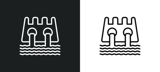 Poster - dam line icon in white and black colors. dam flat vector icon from dam collection for web, mobile apps and ui.