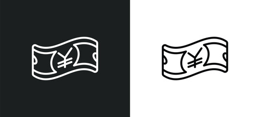 Poster - yen line icon in white and black colors. yen flat vector icon from yen collection for web, mobile apps and ui.