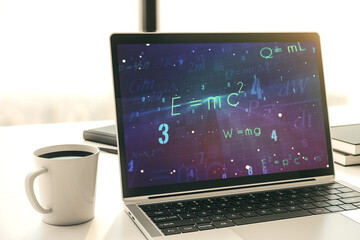 Aufkleber - Creative scientific formula hologram on modern laptop monitor, research concept. 3D Rendering