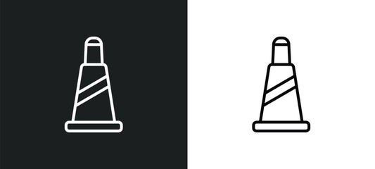 Canvas Print - traffic cone line icon in white and black colors. traffic cone flat vector icon from traffic cone collection for web, mobile apps and ui.