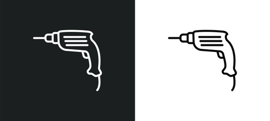 Poster - hand drill line icon in white and black colors. hand drill flat vector icon from hand drill collecti