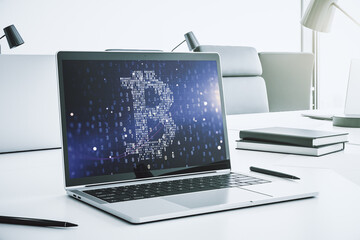 Poster - Creative Bitcoin concept on modern computer monitor. 3D Rendering