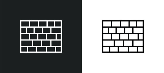Poster - brickwall line icon in white and black colors. brickwall flat vector icon from brickwall collection 