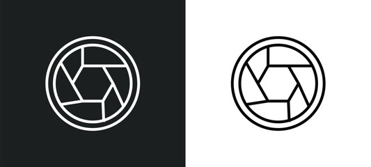 Poster - camera lens line icon in white and black colors. camera lens flat vector icon from camera lens collection for web, mobile apps and ui.