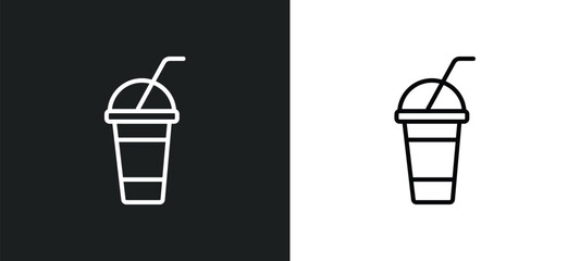 Poster - smoothie with straw line icon in white and black colors. smoothie with straw flat vector icon from smoothie with straw collection for web, mobile apps and ui.