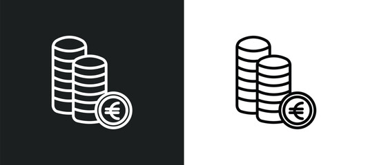 Poster - euro coins stack line icon in white and black colors. euro coins stack flat vector icon from euro coins stack collection for web, mobile apps and ui.