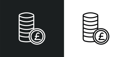 Poster - pounds coins stack line icon in white and black colors. pounds coins stack flat vector icon from pounds coins stack collection for web, mobile apps and ui.