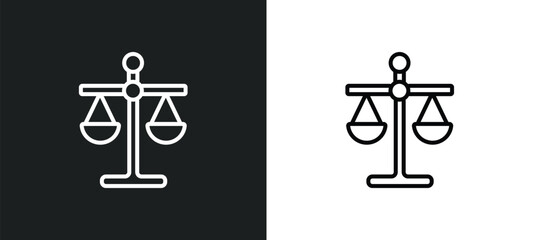 Poster - scale in balance line icon in white and black colors. scale in balance flat vector icon from scale b