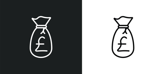Poster - pounds money bag line icon in white and black colors. pounds money bag flat vector icon from pounds money bag collection for web, mobile apps and ui.