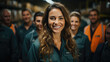 © Sasint - Group of smiling worker standing together at logistic distribution warehouse, Teamwork concept