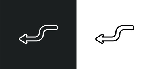 Poster - curved left arrow line icon in white and black colors. curved left arrow flat vector icon from curved left arrow collection for web, mobile apps and ui.