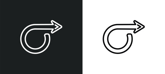 Poster - right circling arrow line icon in white and black colors. right circling arrow flat vector icon from right circling arrow collection for web, mobile apps and ui.