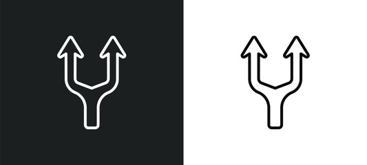 Poster - splitting arrow line icon in white and black colors. splitting arrow flat vector icon from splitting arrow collection for web, mobile apps and ui.