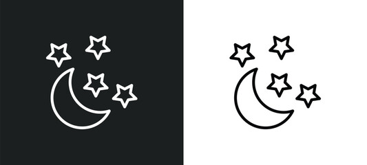 Poster - starry night line icon in white and black colors. starry night flat vector icon from starry night collection for web, mobile apps and ui.