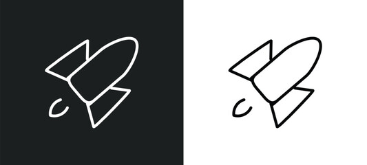 Poster - rocket launch line icon in white and black colors. rocket launch flat vector icon from rocket launch collection for web, mobile apps and ui.