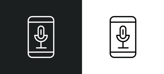 Poster - voice recording line icon in white and black colors. voice recording flat vector icon from voice recording collection for web, mobile apps and ui.