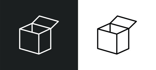 Poster - open box line icon in white and black colors. open box flat vector icon from open box collection for web, mobile apps and ui.