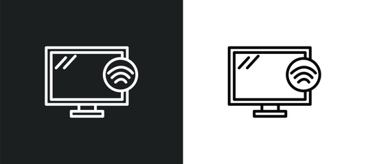 Poster - tv wireless connection line icon in white and black colors. tv wireless connection flat vector icon from tv wireless connection collection for web, mobile apps and ui.