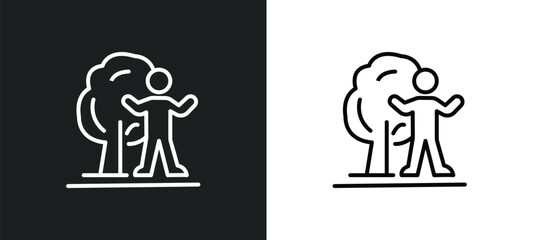 Poster - man and tree line icon in white and black colors. man and tree flat vector icon from man tree collection for web, mobile apps ui.