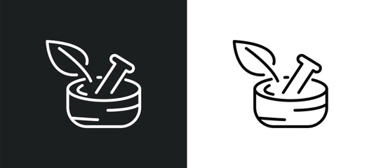 Poster - medicine mortar line icon in white and black colors. medicine mortar flat vector icon from medicine mortar collection for web, mobile apps and ui.
