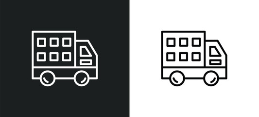 Poster - big cargo truck line icon in white and black colors. big cargo truck flat vector icon from big cargo truck collection for web, mobile apps and ui.
