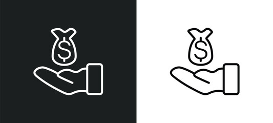 Poster - earn money line icon in white and black colors. earn money flat vector icon from earn money collection for web, mobile apps and ui.