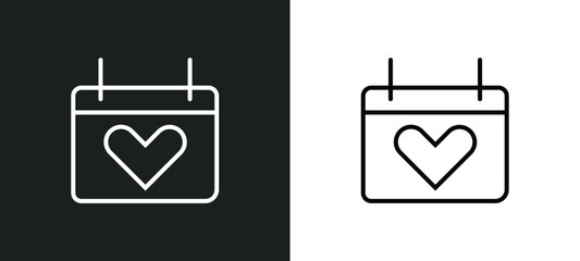 Poster - heart on calendar line icon in white and black colors. heart on calendar flat vector icon from heart