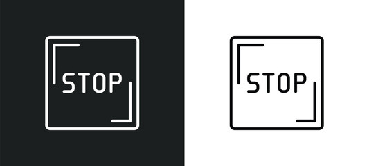 Poster - square stop button line icon in white and black colors. square stop button flat vector icon from square stop button collection for web, mobile apps and ui.