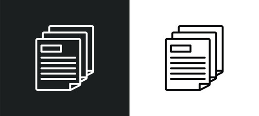 Wall Mural - multiple file line icon in white and black colors. multiple file flat vector icon from multiple file collection for web, mobile apps and ui.