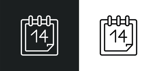 Poster - daily calendar day 14 line icon in white and black colors. daily calendar day 14 flat vector icon from daily calendar day 14 collection for web, mobile apps and ui.