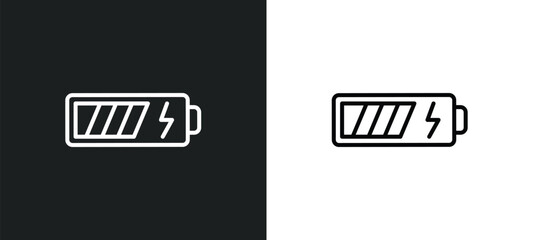 Poster - battery medium charge line icon in white and black colors. battery medium charge flat vector icon fr