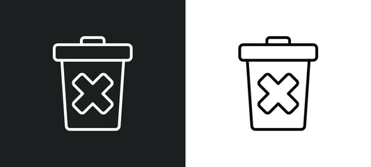 Poster - delete bin line icon in white and black colors. delete bin flat vector icon from delete bin collection for web, mobile apps and ui.