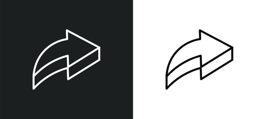 Poster - 3d forward arrow line icon in white and black colors. 3d forward arrow flat vector icon from 3d forward arrow collection for web, mobile apps and ui.