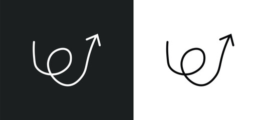 Poster - swirly scribbled arrow line icon in white and black colors. swirly scribbled arrow flat vector icon 