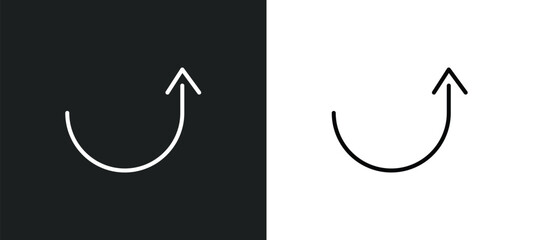 Poster - semicircular up arrow line icon in white and black colors. semicircular up arrow flat vector icon fr