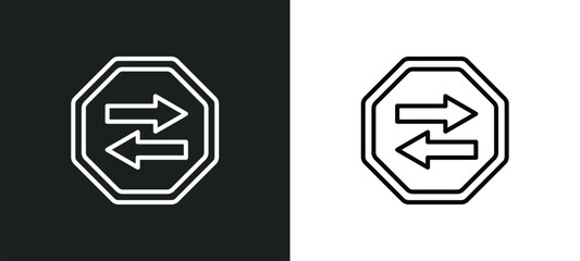 Poster - two left arrows line icon in white and black colors. two left arrows flat vector icon from two left arrows collection for web, mobile apps and ui.
