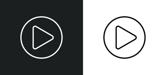 Poster - right arrow play button line icon in white and black colors. right arrow play button flat vector icon from right arrow play button collection for web, mobile apps and ui.
