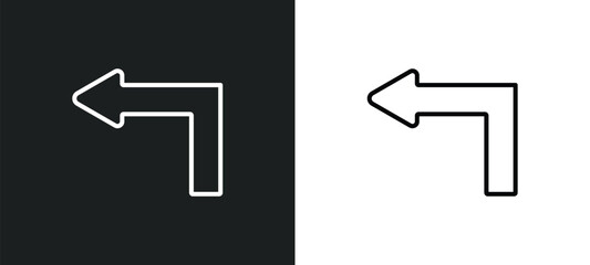 Poster - left turn line icon in white and black colors. left turn flat vector icon from left turn collection for web, mobile apps and ui.