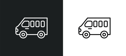 Poster - minibus line icon in white and black colors. minibus flat vector icon from minibus collection for web, mobile apps and ui.