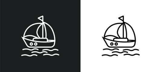 Poster - sailing boat with veils line icon in white and black colors. sailing boat with veils flat vector icon from sailing boat with veils collection for web, mobile apps and ui.