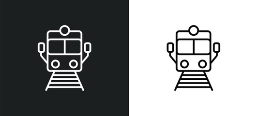 Poster - train front view line icon in white and black colors. train front view flat vector icon from train front view collection for web, mobile apps and ui.