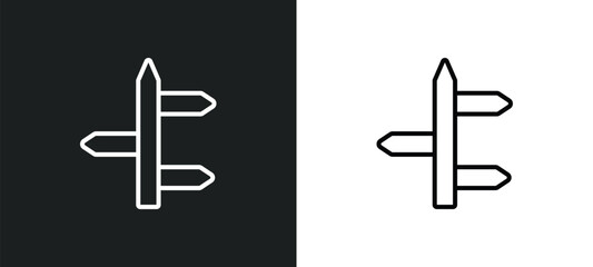 Poster - crossroad line icon in white and black colors. crossroad flat vector icon from crossroad collection for web, mobile apps and ui.