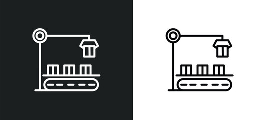 Poster - packing hine line icon in white and black colors. packing hine flat vector icon from packing hine collection for web, mobile apps and ui.