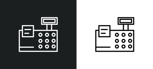 Poster - printing calculator line icon in white and black colors. printing calculator flat vector icon from printing calculator collection for web, mobile apps and ui.